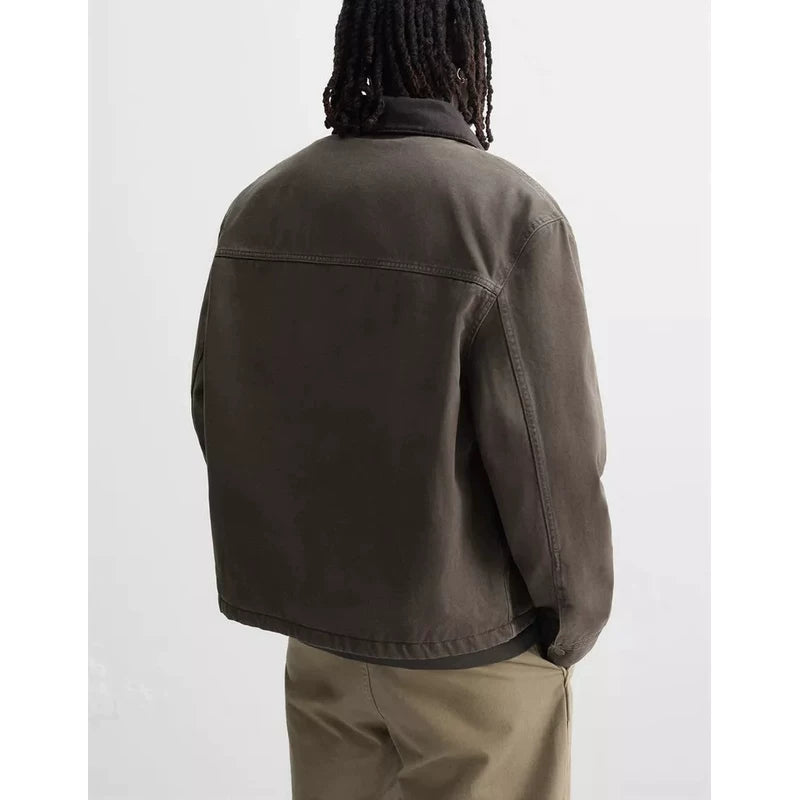 Contrast-Collar Cropped Zip Jacket