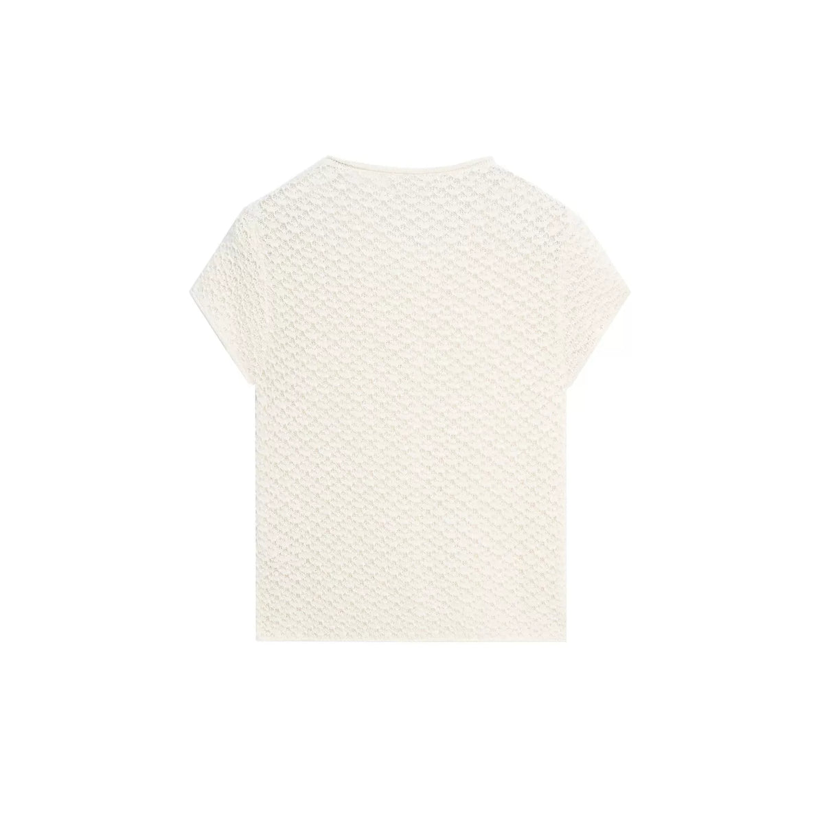 Textured Openwork Short-Sleeve Cardigan