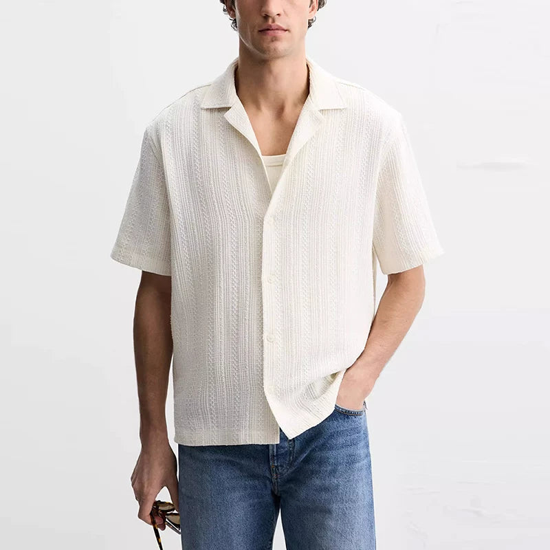 Textured Stripe Short-Sleeve Shirt