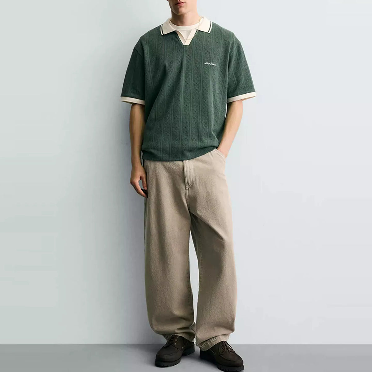 Jacquard Embroidered Stripe Polo