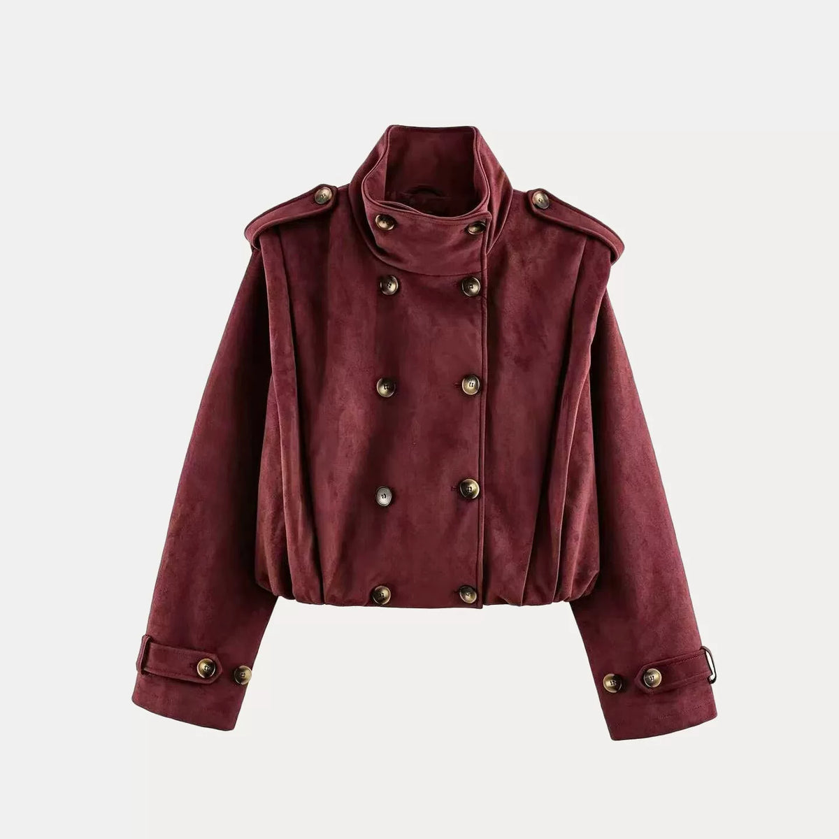 Pleated Stand-Collar Cropped Jacket