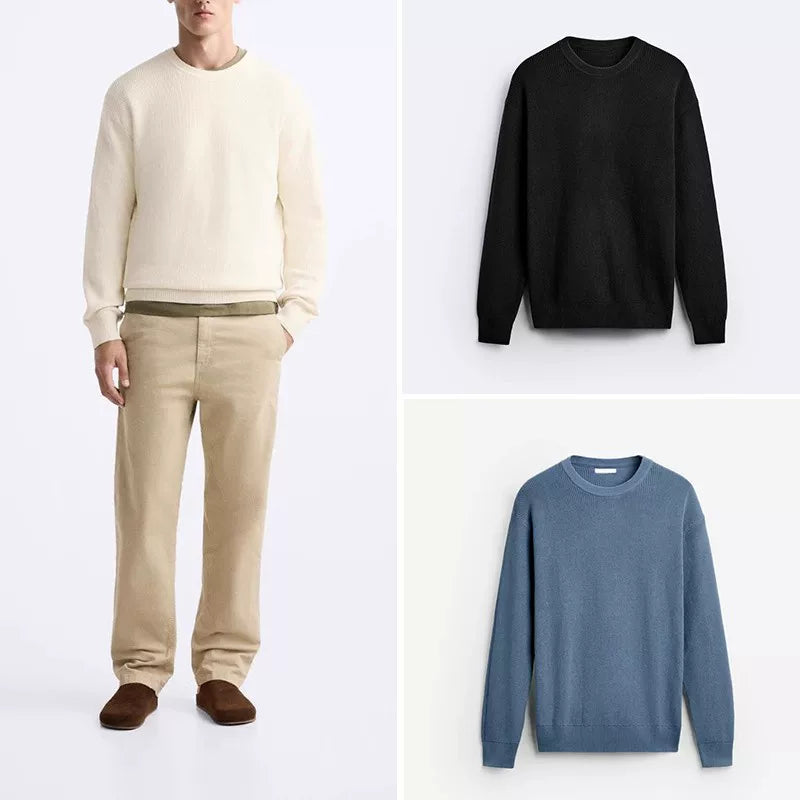 Wheat-Stitch Crew-Neck Sweater