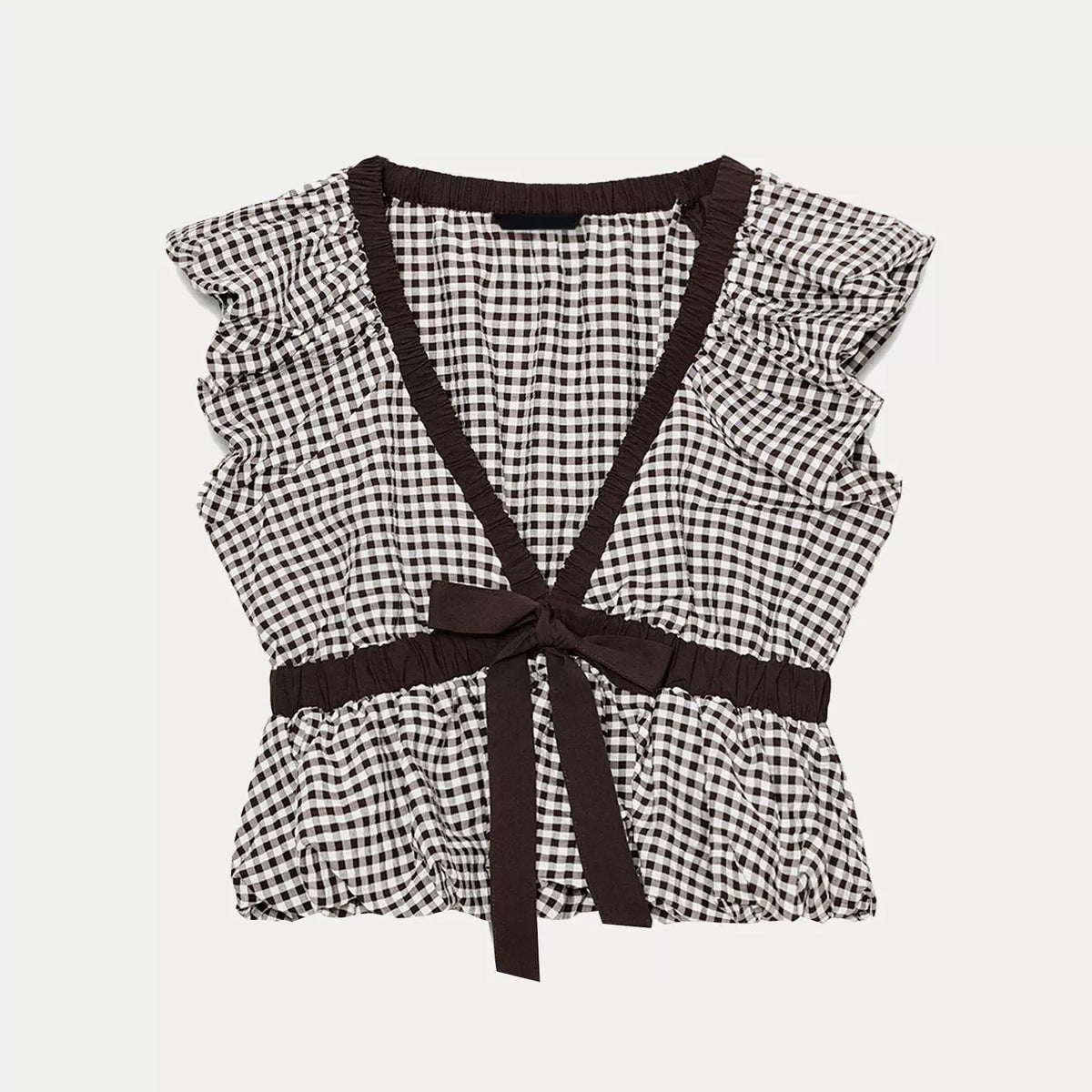 Check Balloon Shirt With Bow