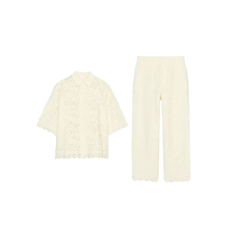 Cutwork Embroidered Shirt and Trousers Set