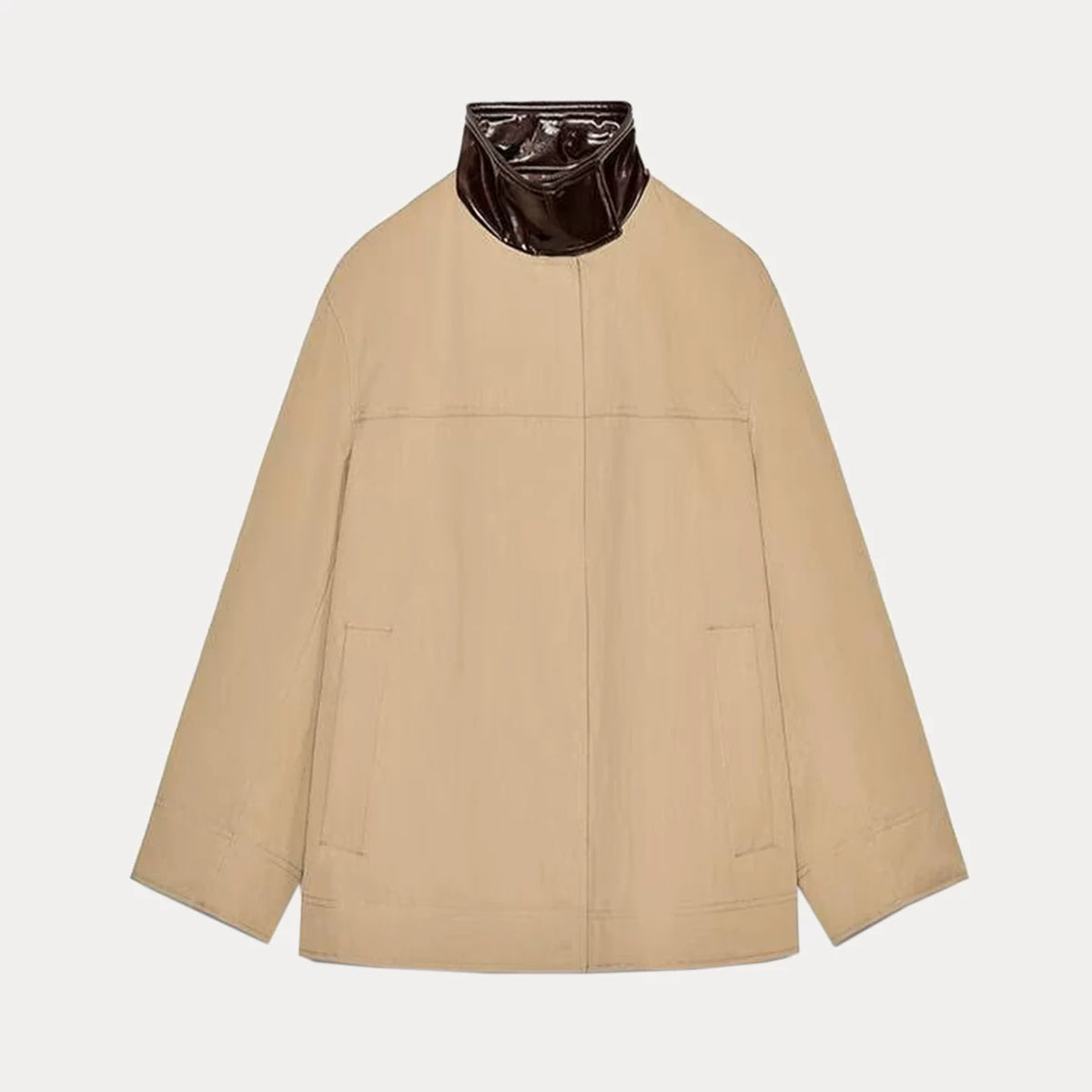 Contrast-Collar Short Jacket