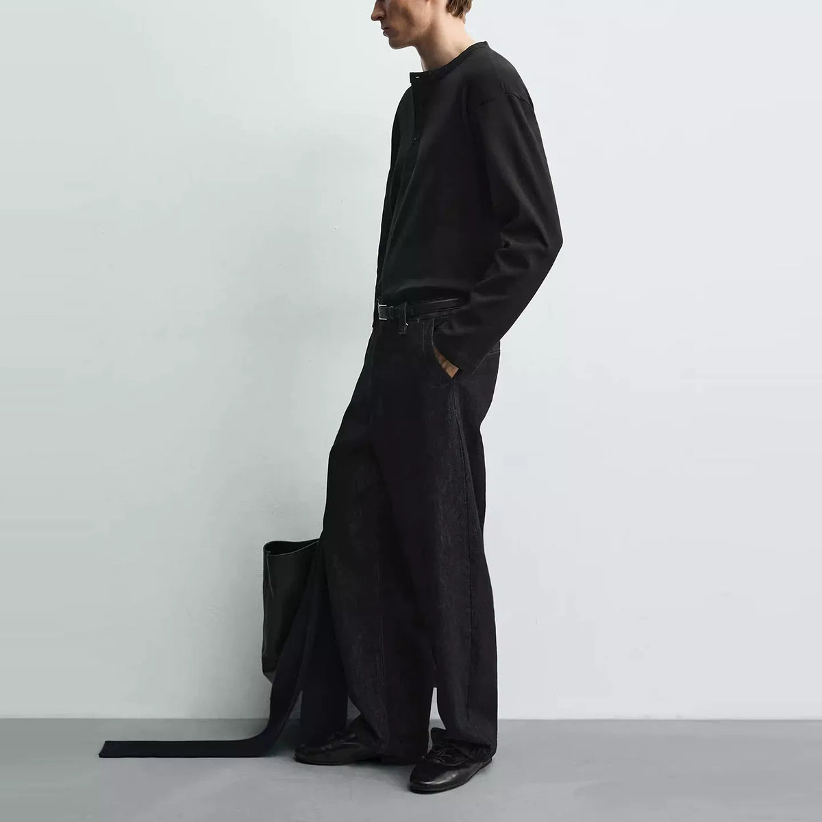 Ribbed Snap-Button Crew T-Shirt