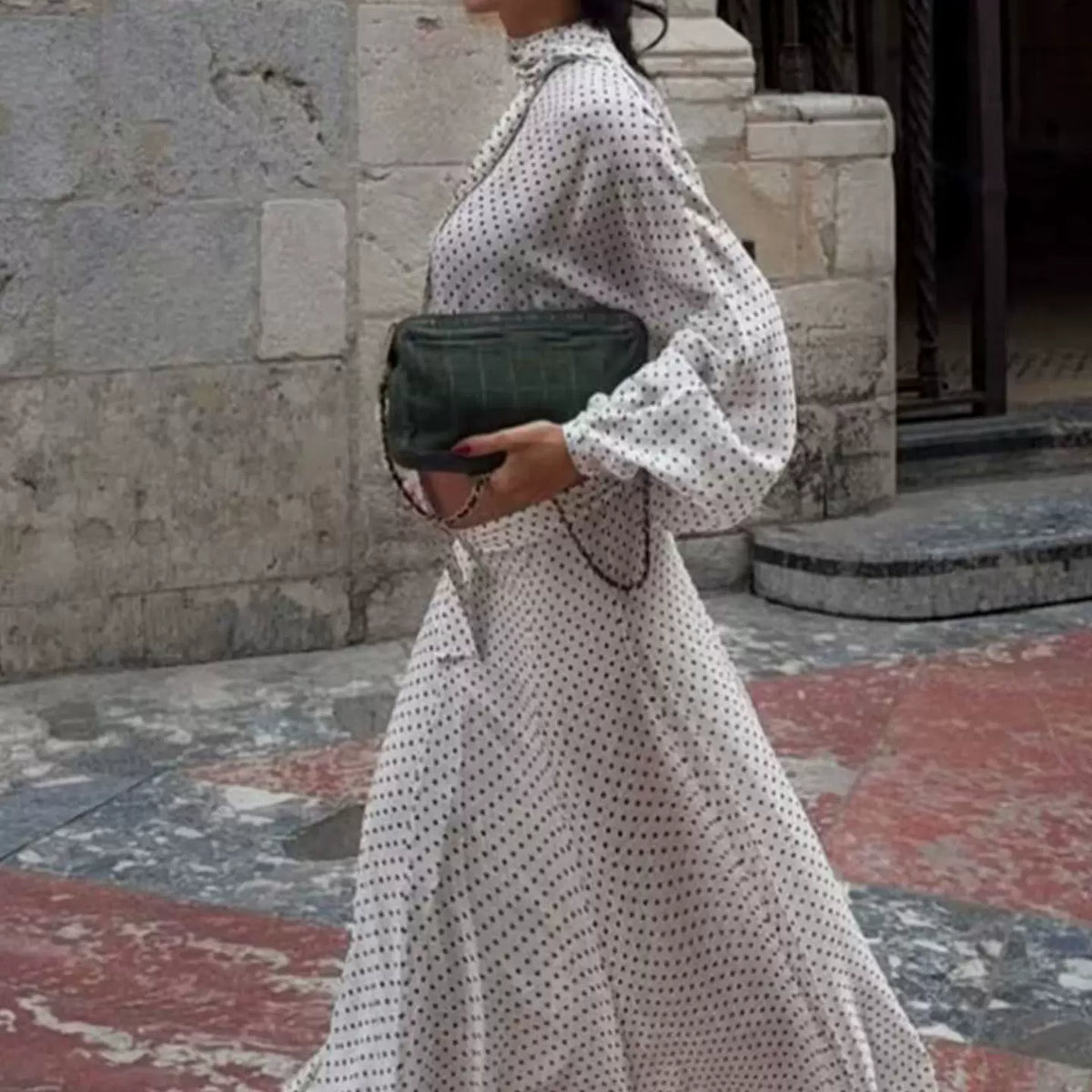 Polka Dot Bow Shirt and Midi Skirt Set