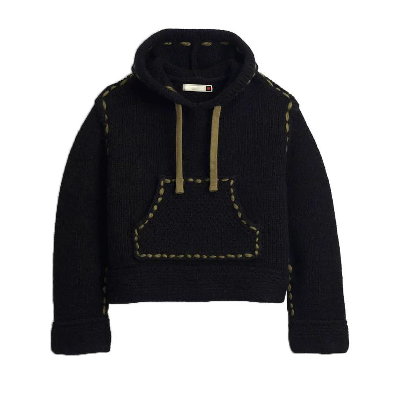 Cropped Knit Hooded Sweatshirt