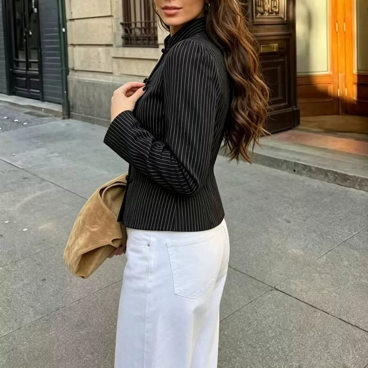 Striped Knot-Button Shirt