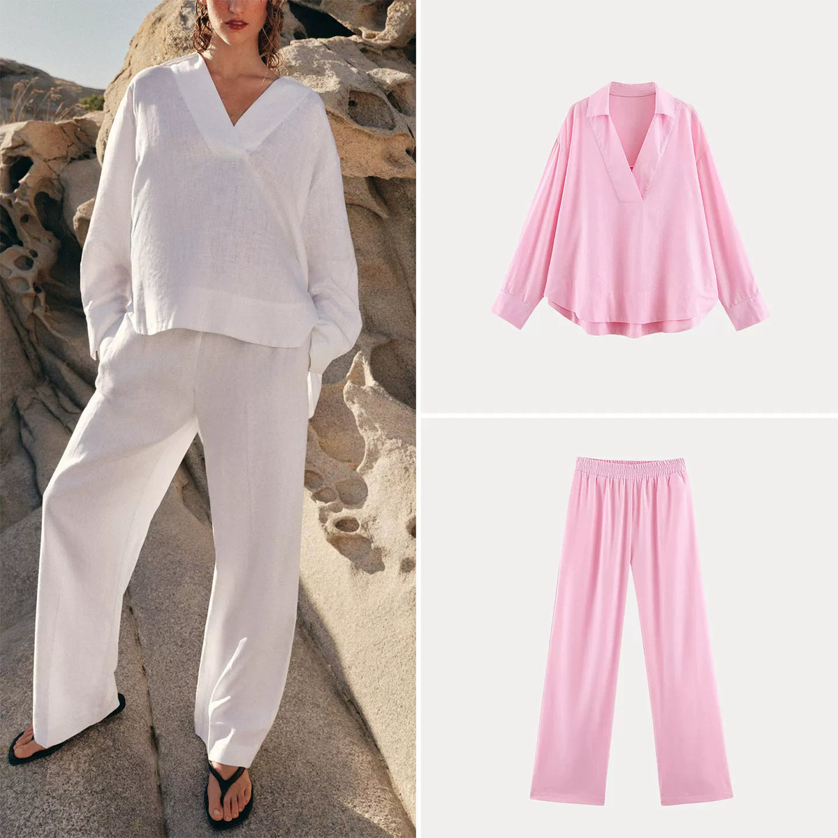 Polo Collar Shirt & Straight Trousers Set