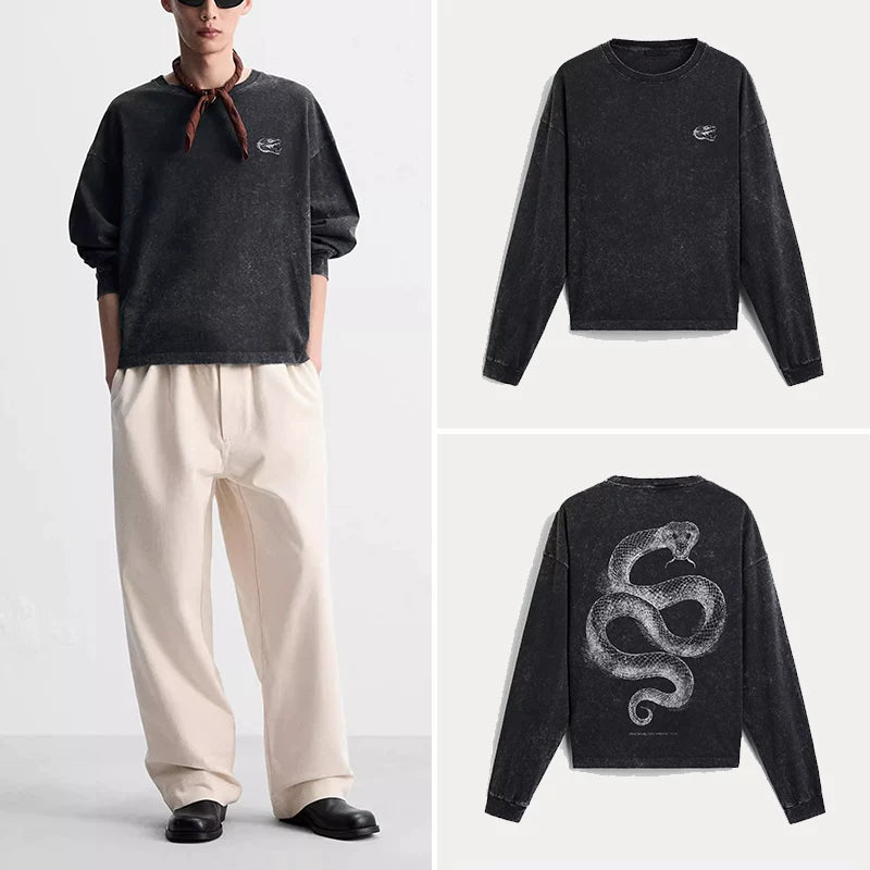 Washed Snake Print Long-Sleeve T-Shirt