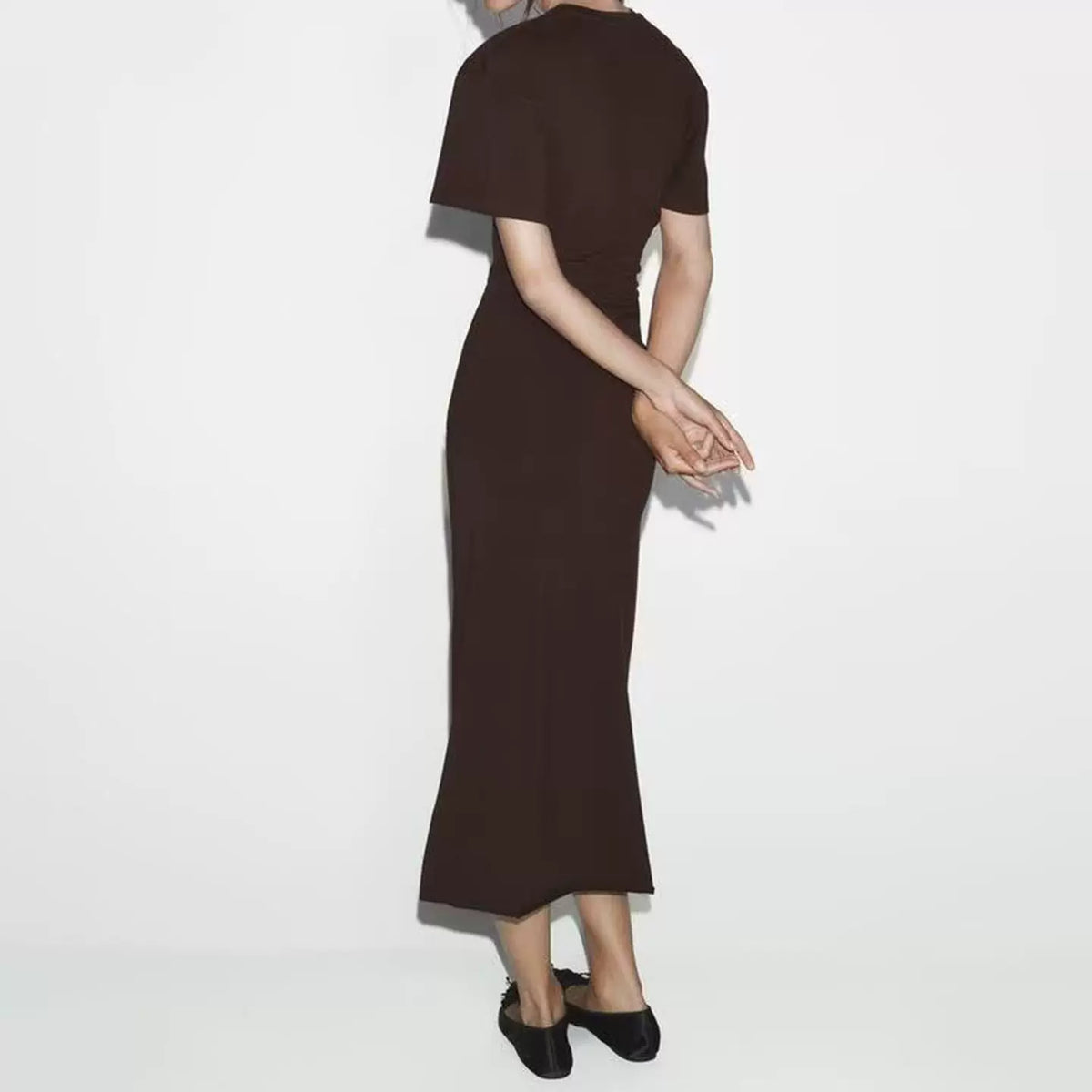 Ruched Brown Dress