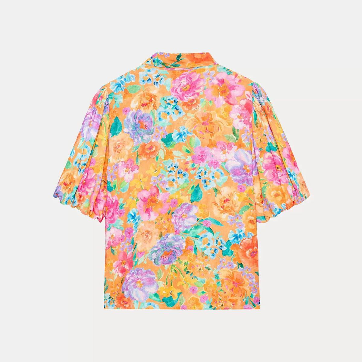 Bow Floral Print Short-Sleeve Shirt