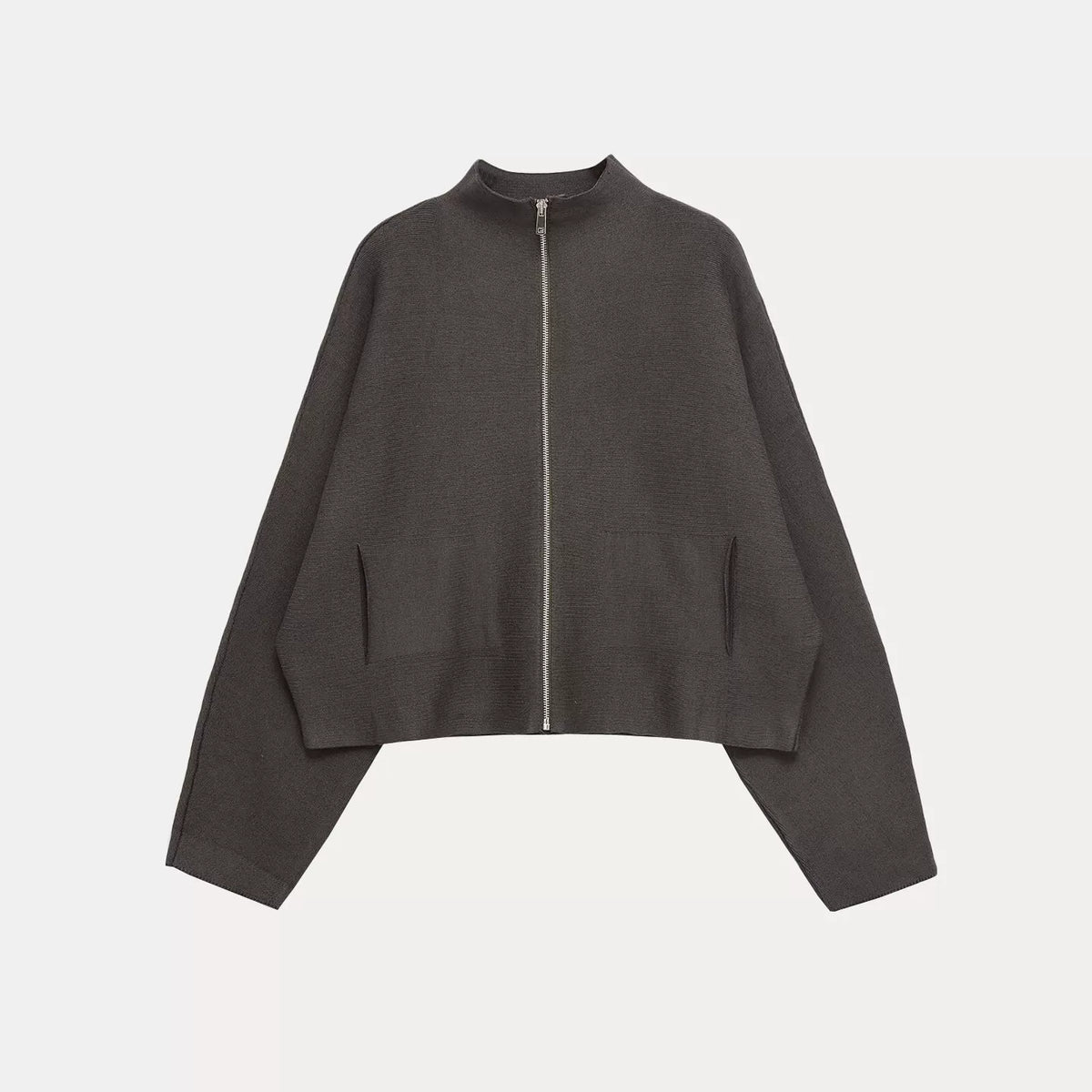 Stand-Collar Zip Knit Jacket