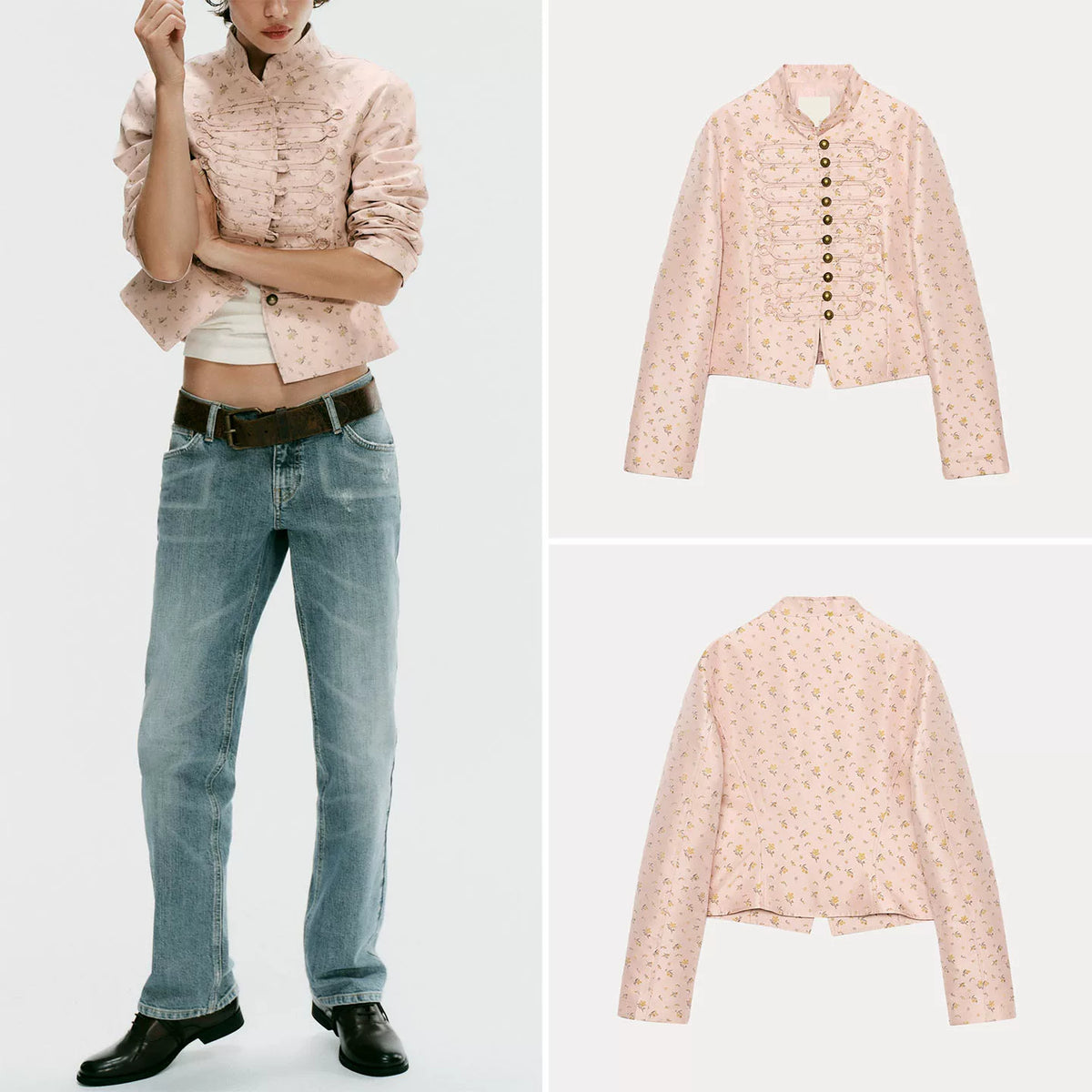 Printed Stand-Collar Slim Blazer