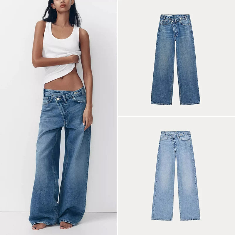 Double-Breasted Wide-Leg Jeans