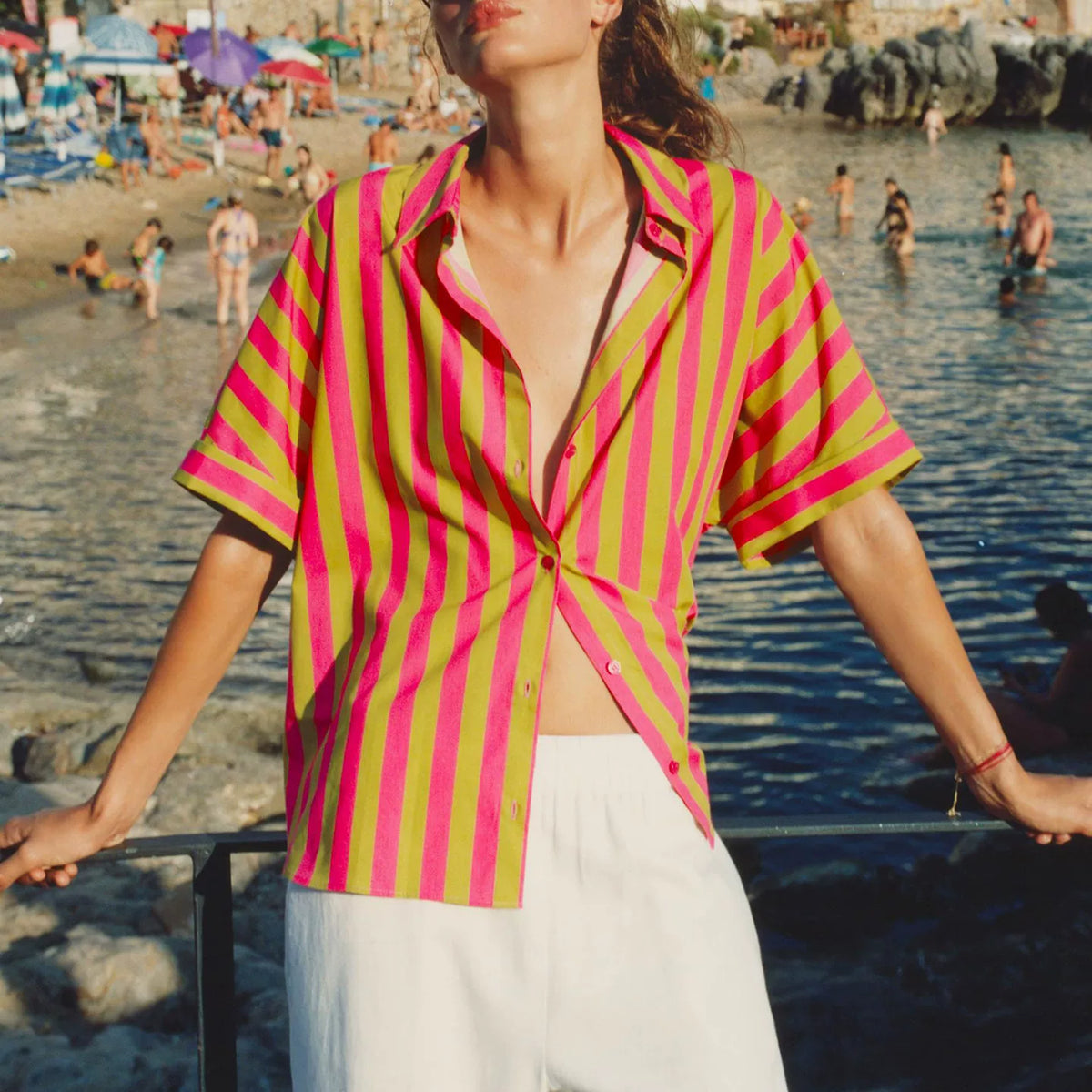 Striped Rolled-Cuff Short-Sleeve Shirt