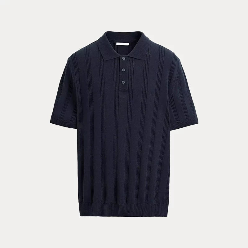 Ribbed Knit Polo Shirt