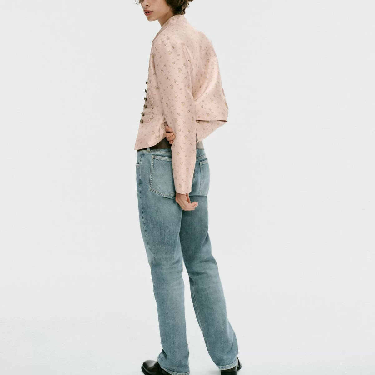 Printed Stand-Collar Slim Blazer