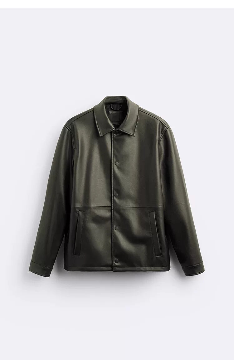 Faded Faux Leather Collar Jacket