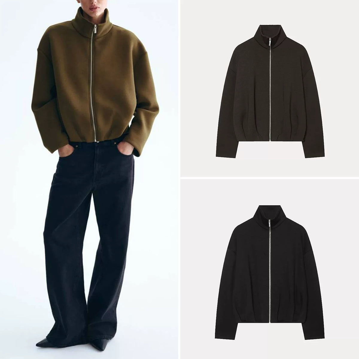 Stand-Collar Zip-Front Jacket