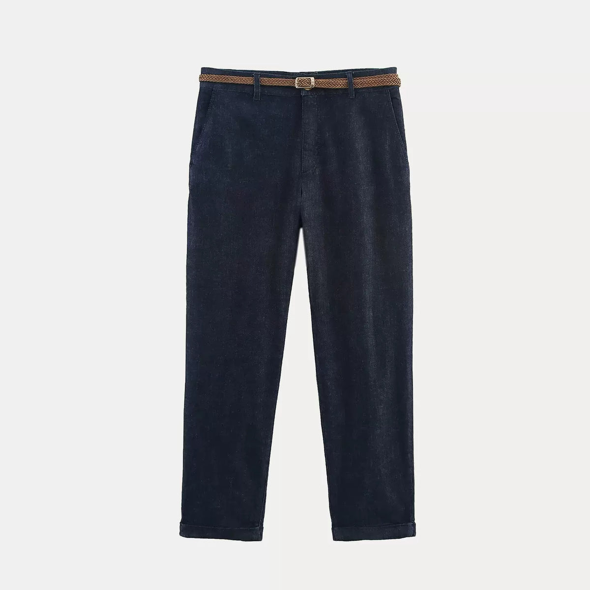 Straight Denim with Woven Belt