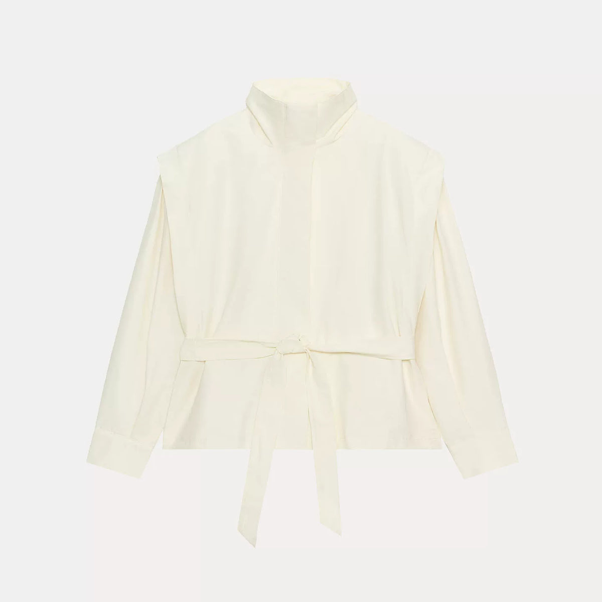 Belted Stand-Collar Blazer