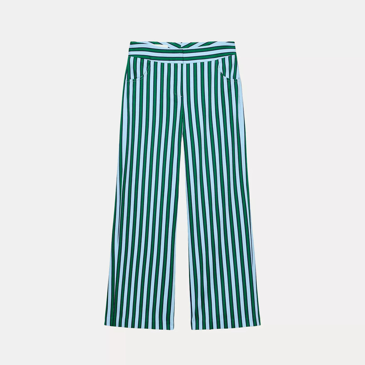 Contrast Stripe Knot-Button Top & Trousers Set