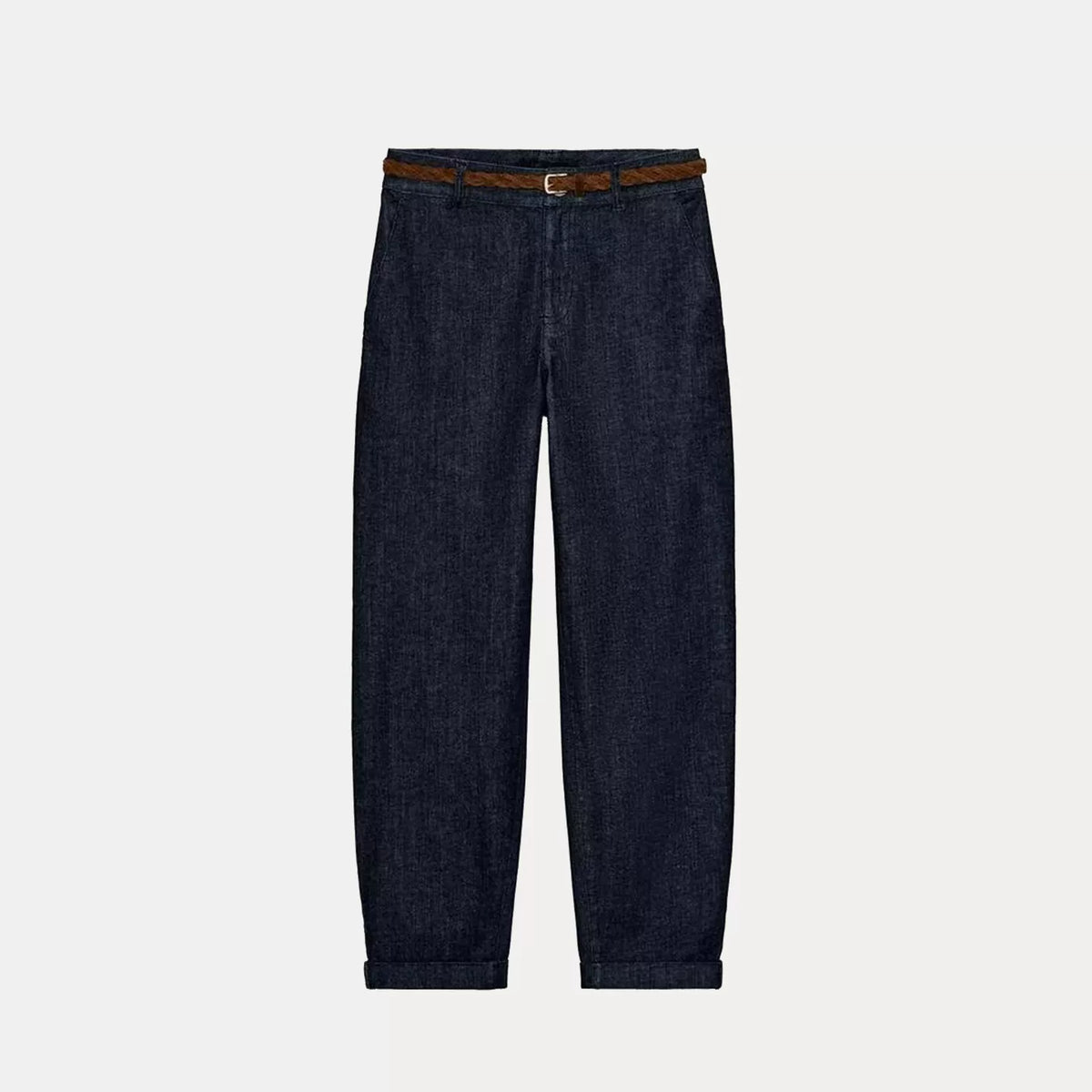 Low-Rise Woven-Belt Straight Trousers