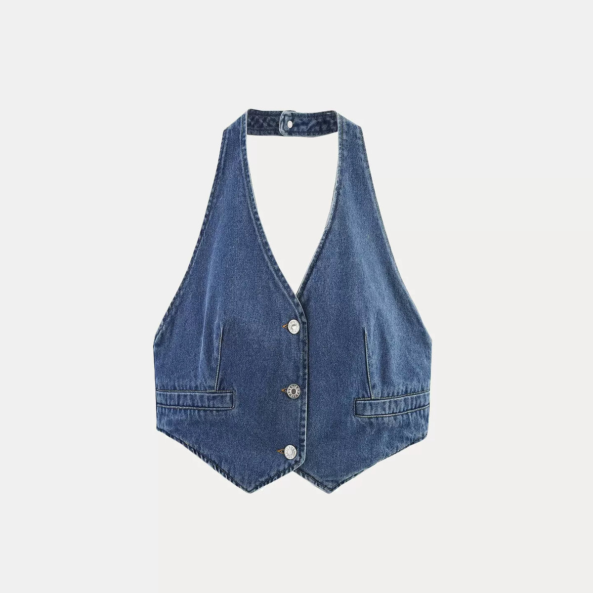 Denim Backless Top and Distressed Mini Skirt Set