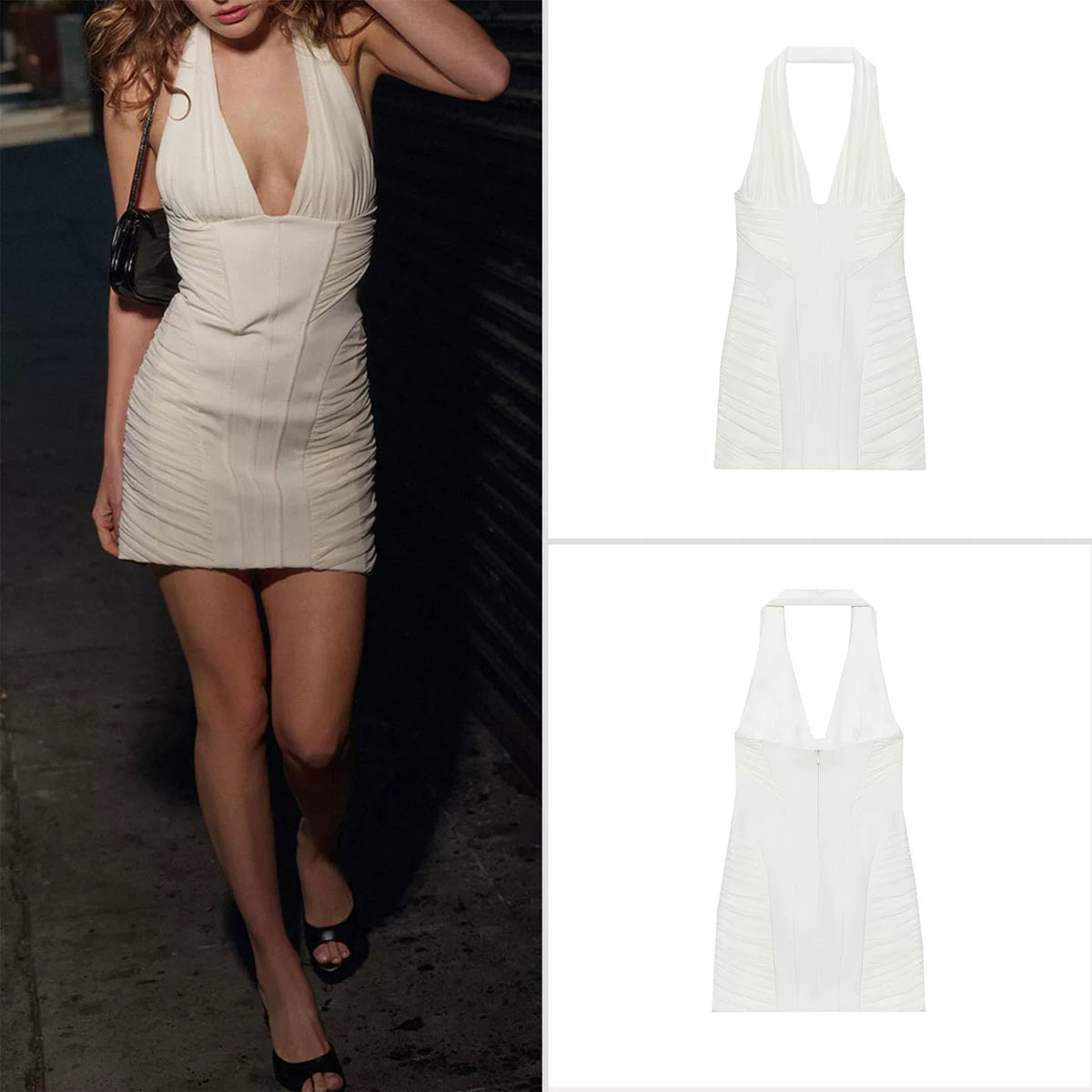 Halter V-Neck Panelled Dress