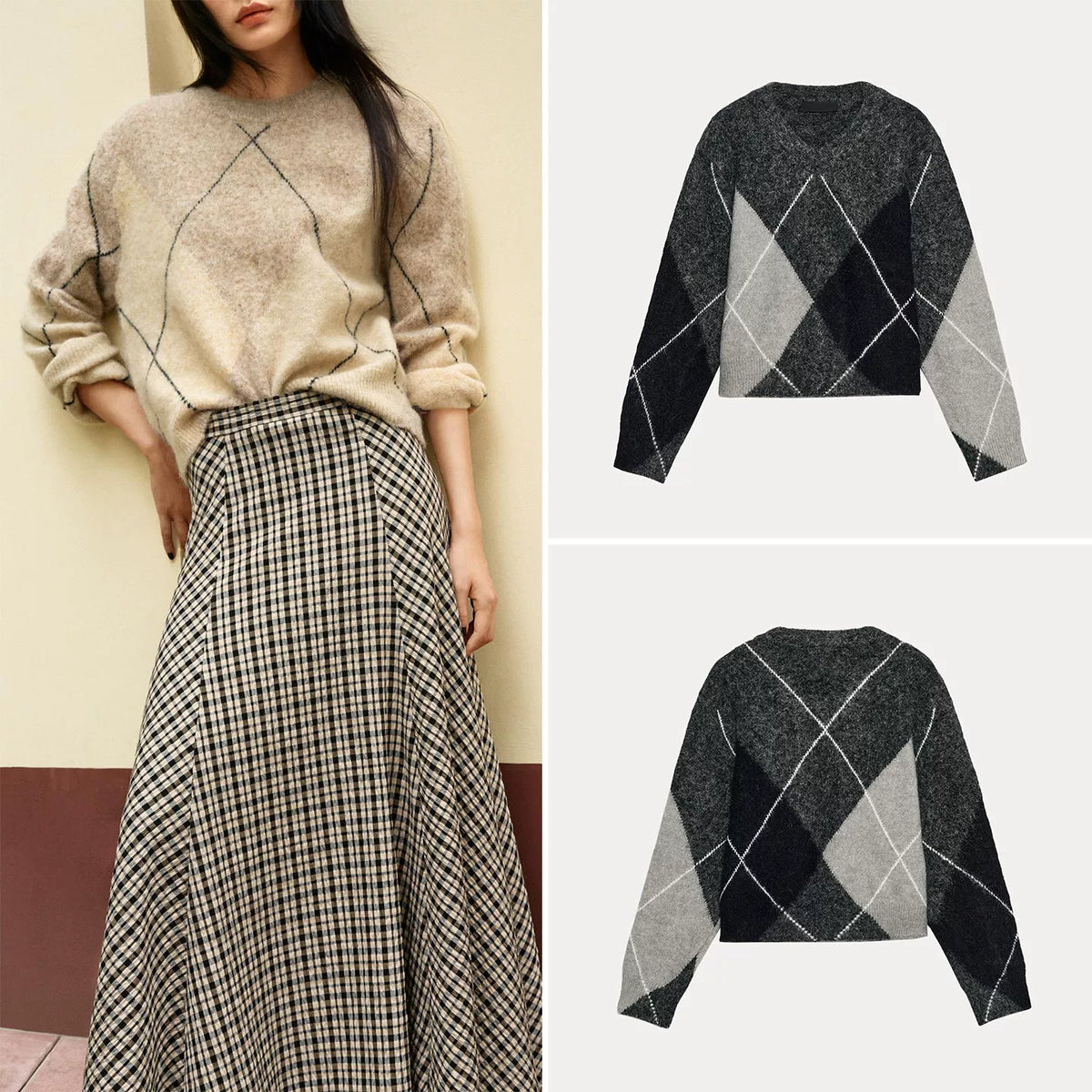 Diamond Pattern Faded Knit Sweater
