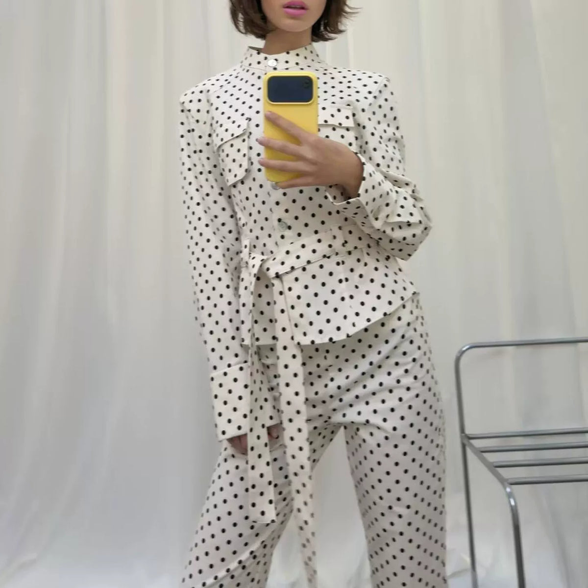 Polka Dot Shirt Jacket & Capri Trousers Set