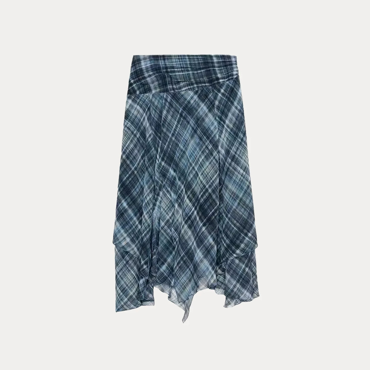 Asymmetric Plaid Midi Skirt