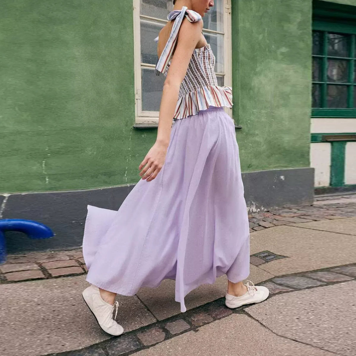 Tiered Elastic-Waist Midi Skirt