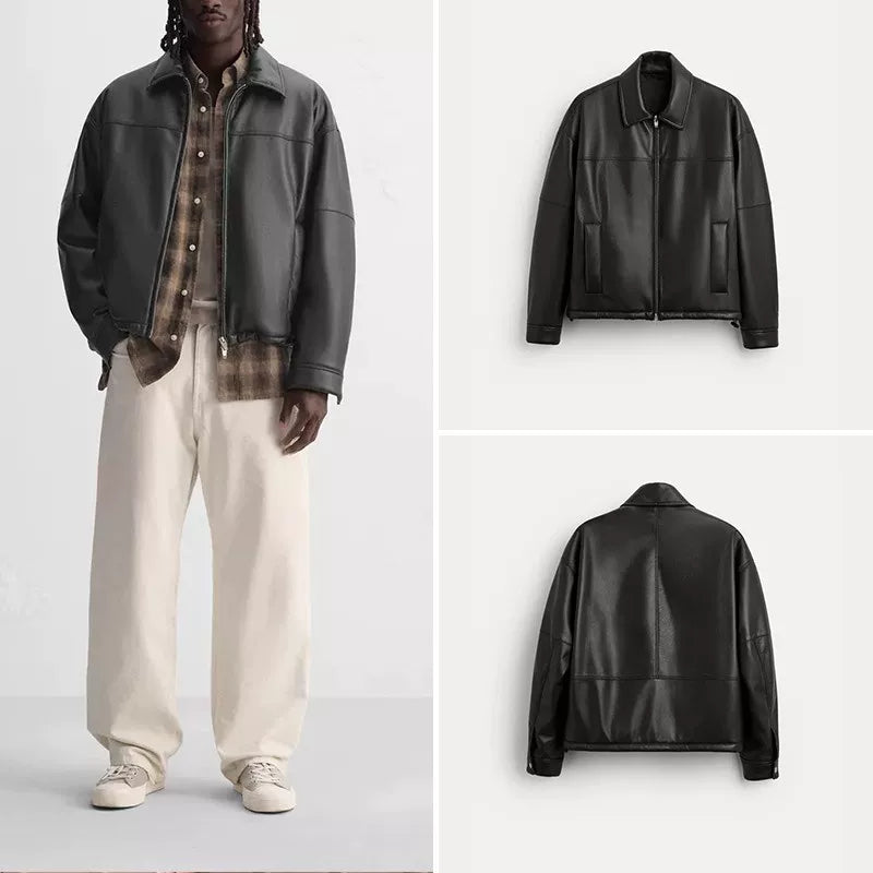Faux Leather Boxy Zip Jacket