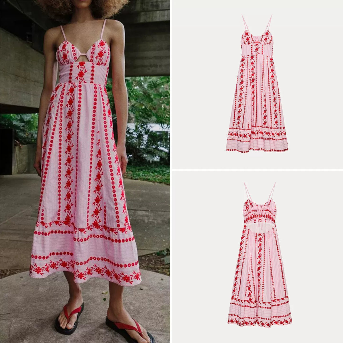 Embroidered Cutout Midi Slip Dress