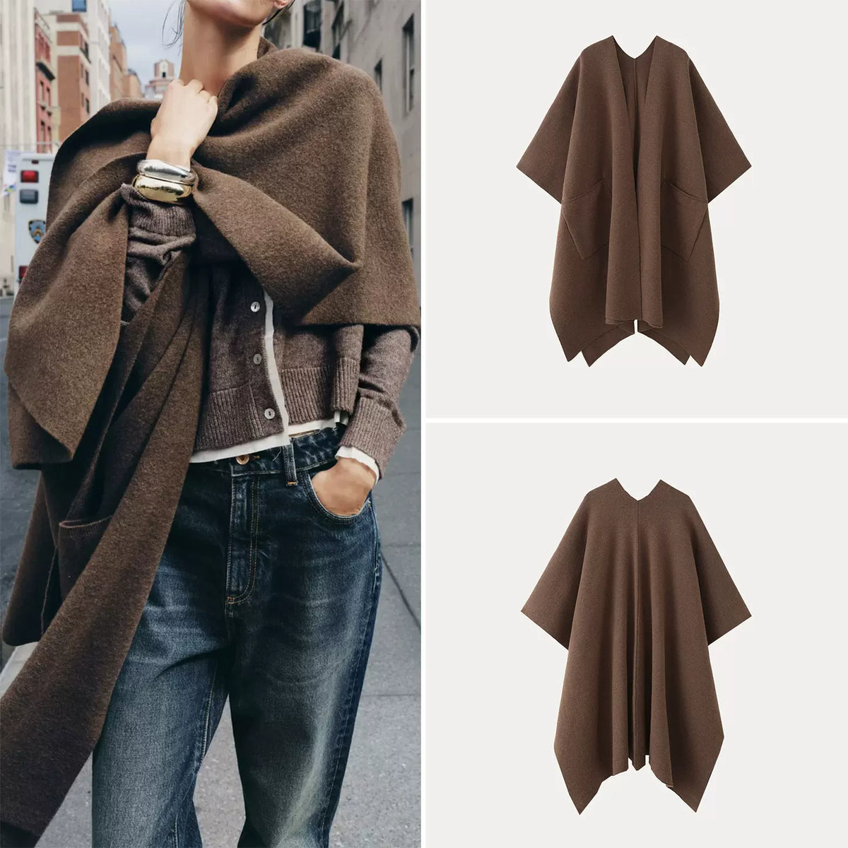 Long Knit Cape with Pockets