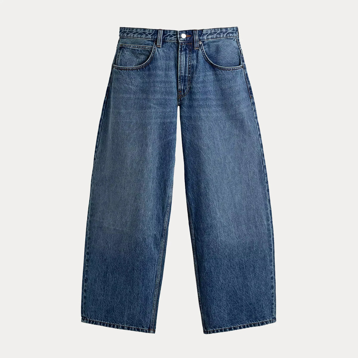 Washed Curved-Leg Denim Jeans