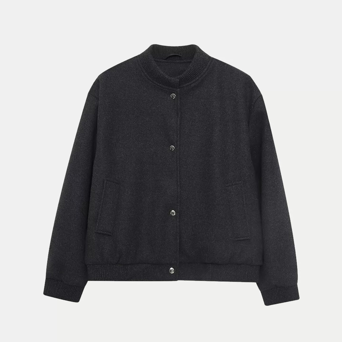 Stand-Collar Button Bomber Jacket