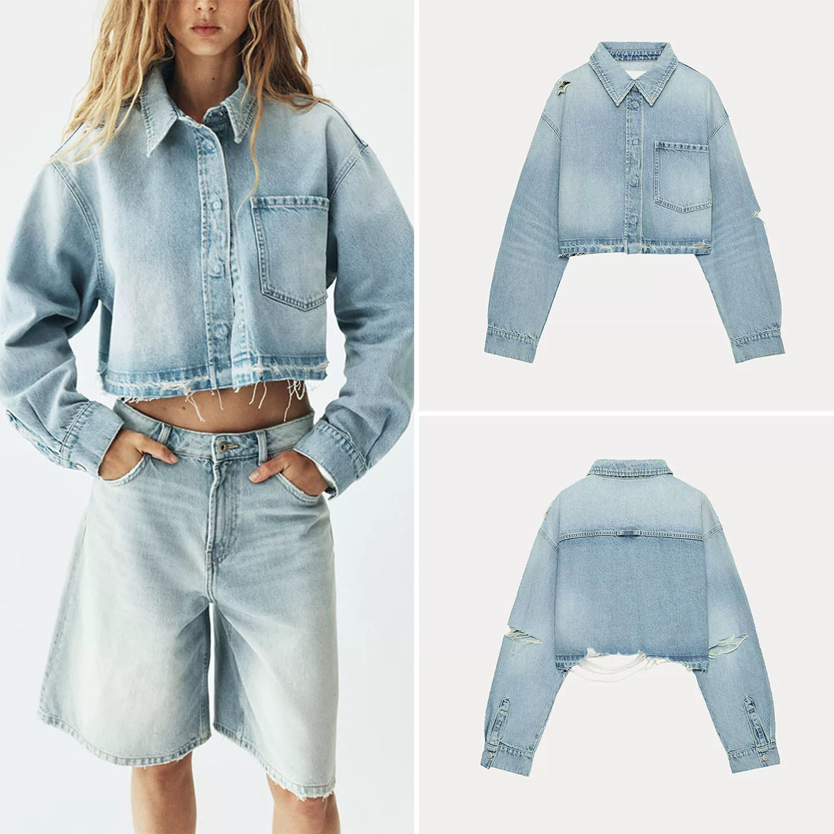Cropped Denim Shirt Jacket