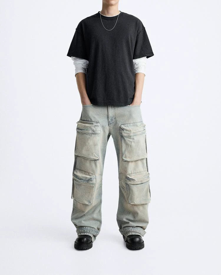 Wide-Leg Utility Pocket Jeans