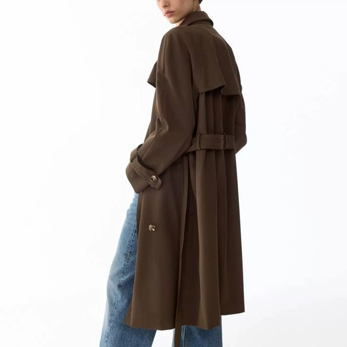 Two-Tone Collared Tie-Waist Trench