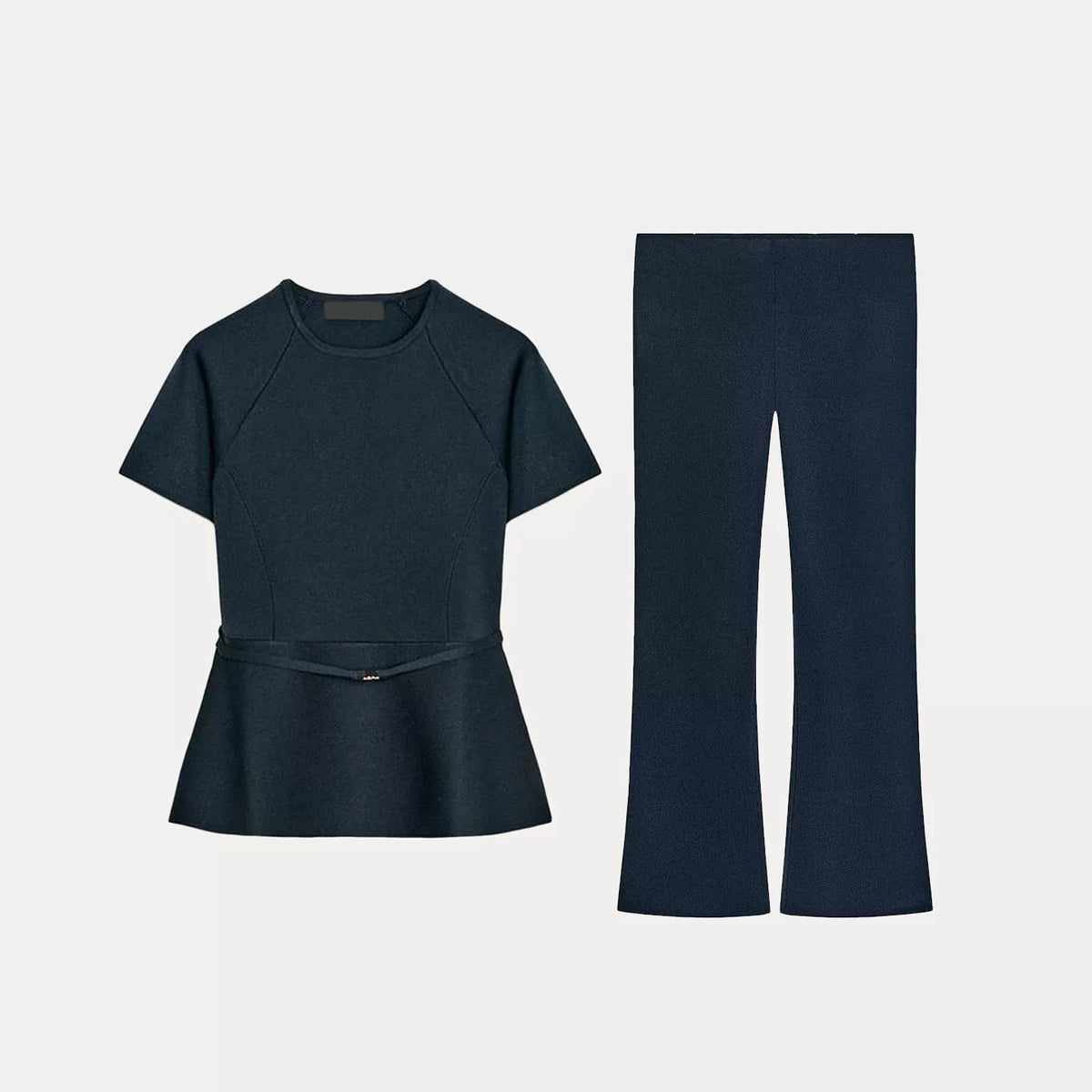 Belted Knit Top and Trouser Set
