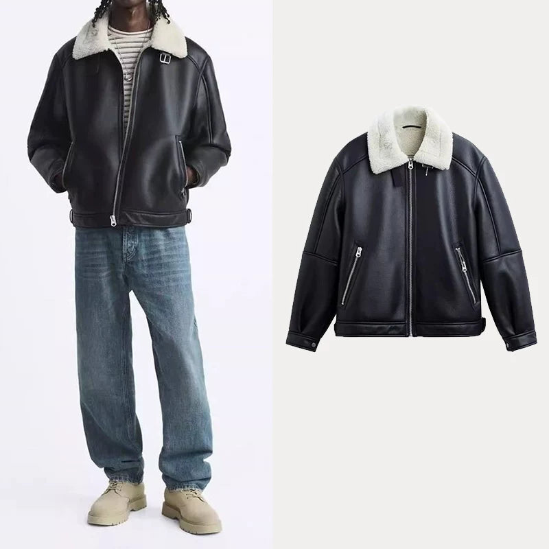 Reversible Fleece-Lined Faux Leather Jacket