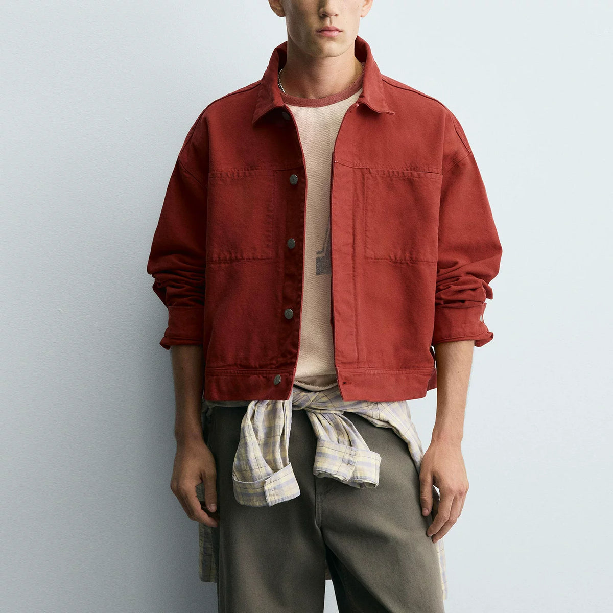 Cropped Lapel Pocket Jacket
