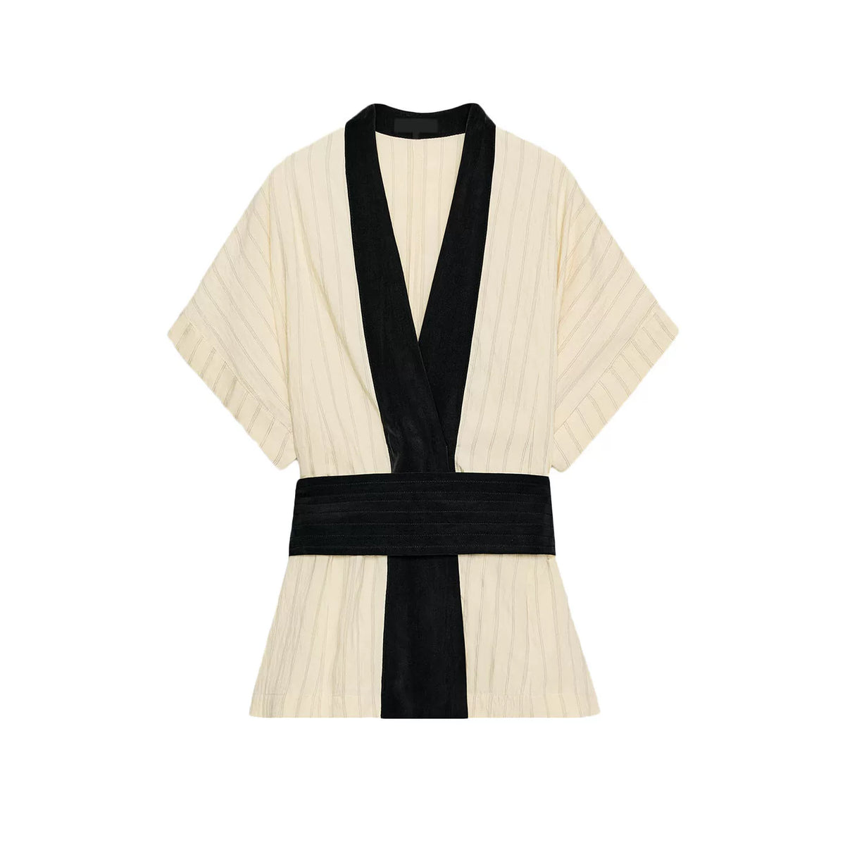 Contrast Trim Striped Top & Wide-Leg Trousers Set