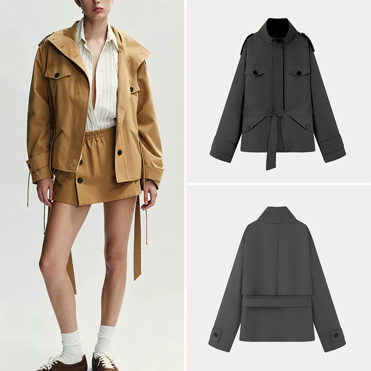 Short Tie-Waist Trench Jacket