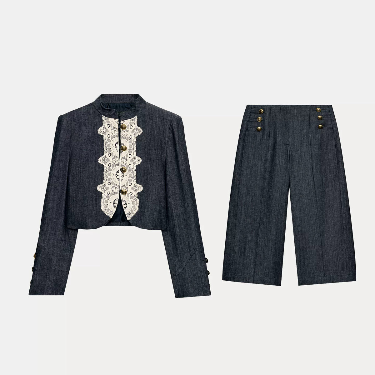 Padded-Shoulder Jacket and Trouser Set