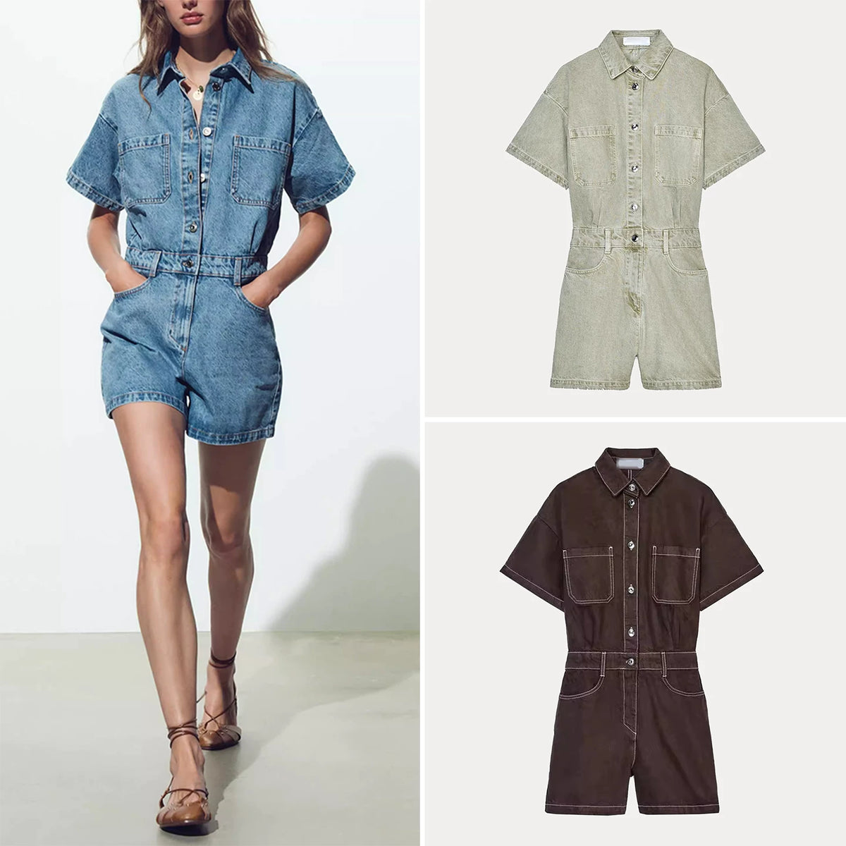Denim Short-Leg Jumpsuit